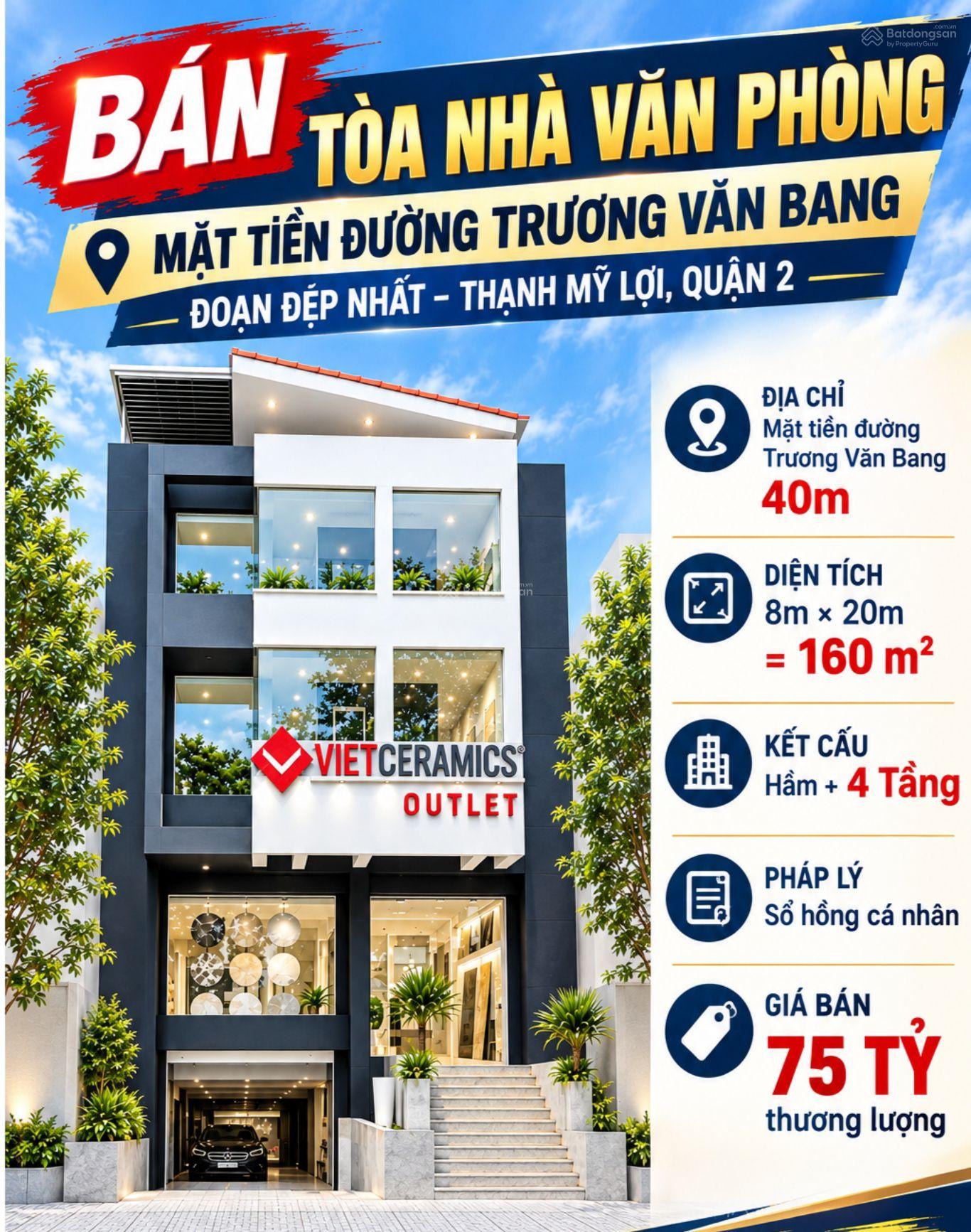 Bán tòa nhà văn phòng mặt tiền số 142 Trương Văn Bang, Phường Thạnh Mỹ Lợi, Thành phố Hồ Chí Minh (Q